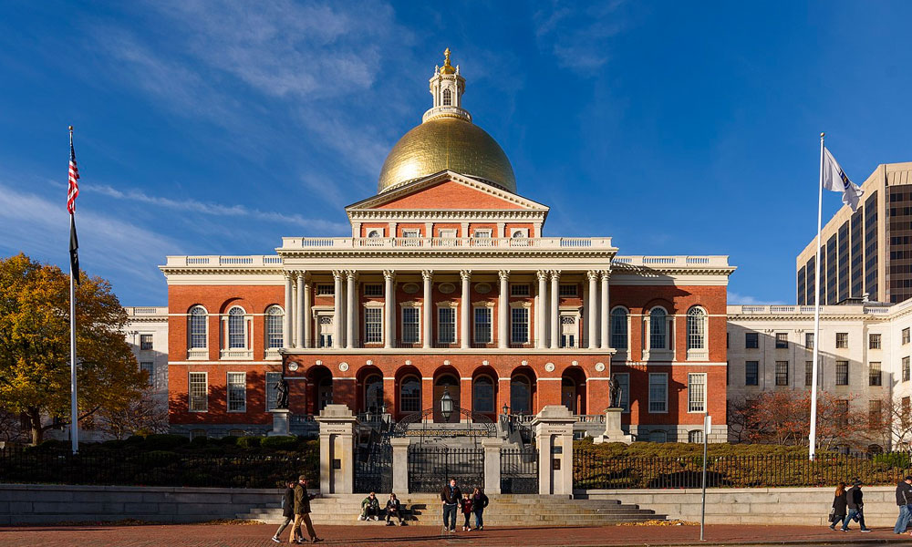 The Massachusetts State House, Boston. Massachusetts Governor cannabis pardons.