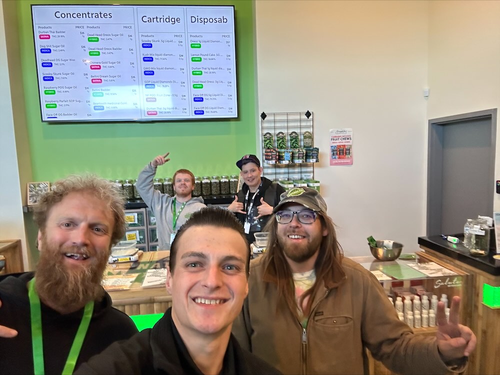 Guardians of Ganja cannabis insurance team meeting with a dispensary